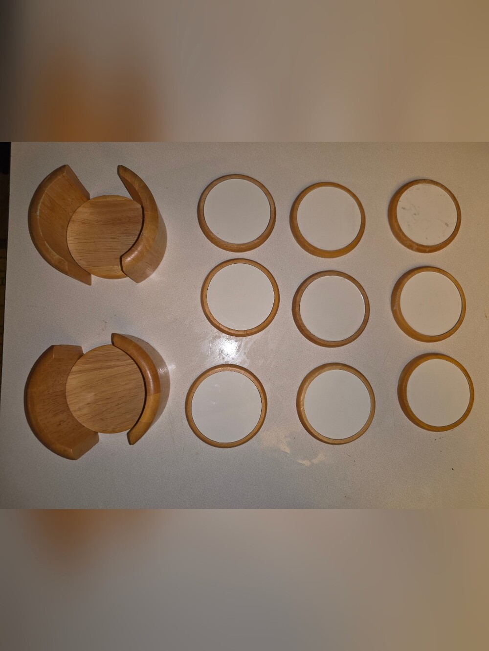 Vintage Kamenstein 1980s Circle Wood Coasters & Holders Sets